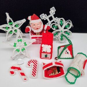 Handmade Christmas Ornaments Canvas Crafts Santa Stars Candy Canes Mailbox